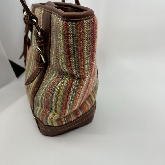 Etienne Aigner Woven Striped Purse Shoulder Bag Brown 10" X‎ 9"X 4" Bag Charm - Picture 6 of 16